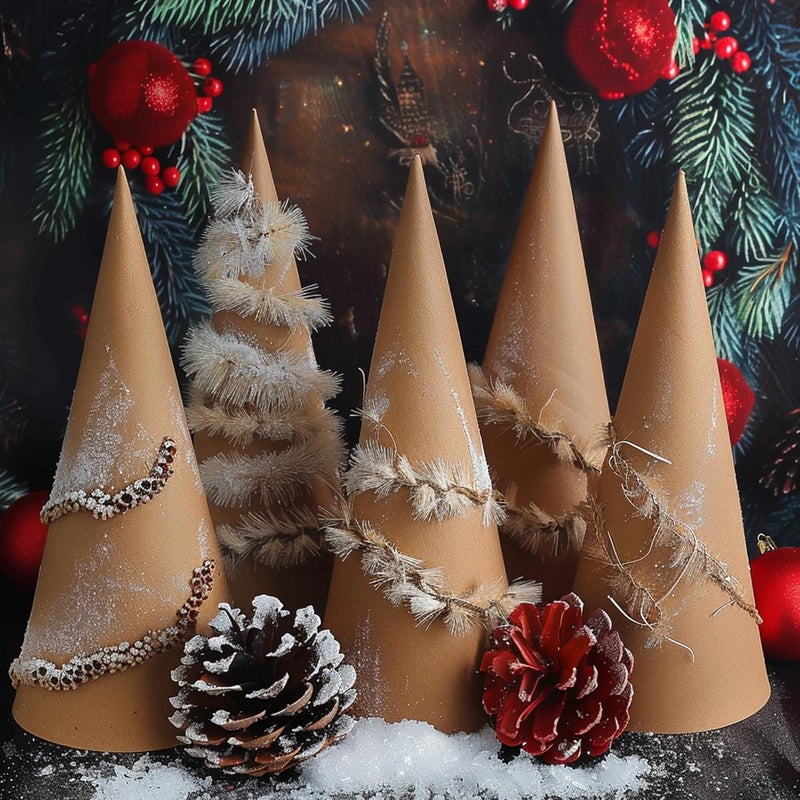 RunNico 6PCS Thick Christmas Paper Mache Trees, 13.8'' x 5.2'' Large Cardboard Craft Cones, Paper Mache Cones Open Bottom for Christmas Tree Gnomes Decorations DIY Art Crafts - Image 5